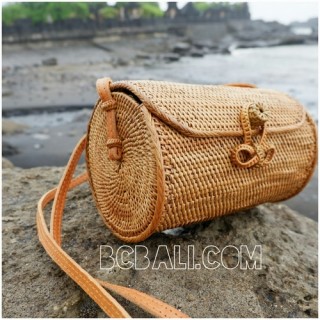 large cylinder handbag style handmade full woven grass straw rattan strap